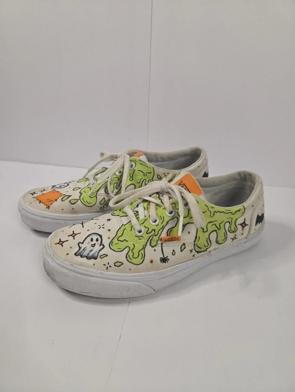 Custom DIY Halloween Hand Painted Vans Size 9 Slime Ghosts Spooky Upcycle